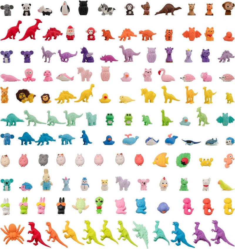 Clock King 132Pcs 3D Animal Erasers for Kids, All are Animal Styles, Random Desktop Pets Toys Gifts, Mini Puzzle Classroom Rewards, Kids Party Favors Back to School Supplies - Image 1